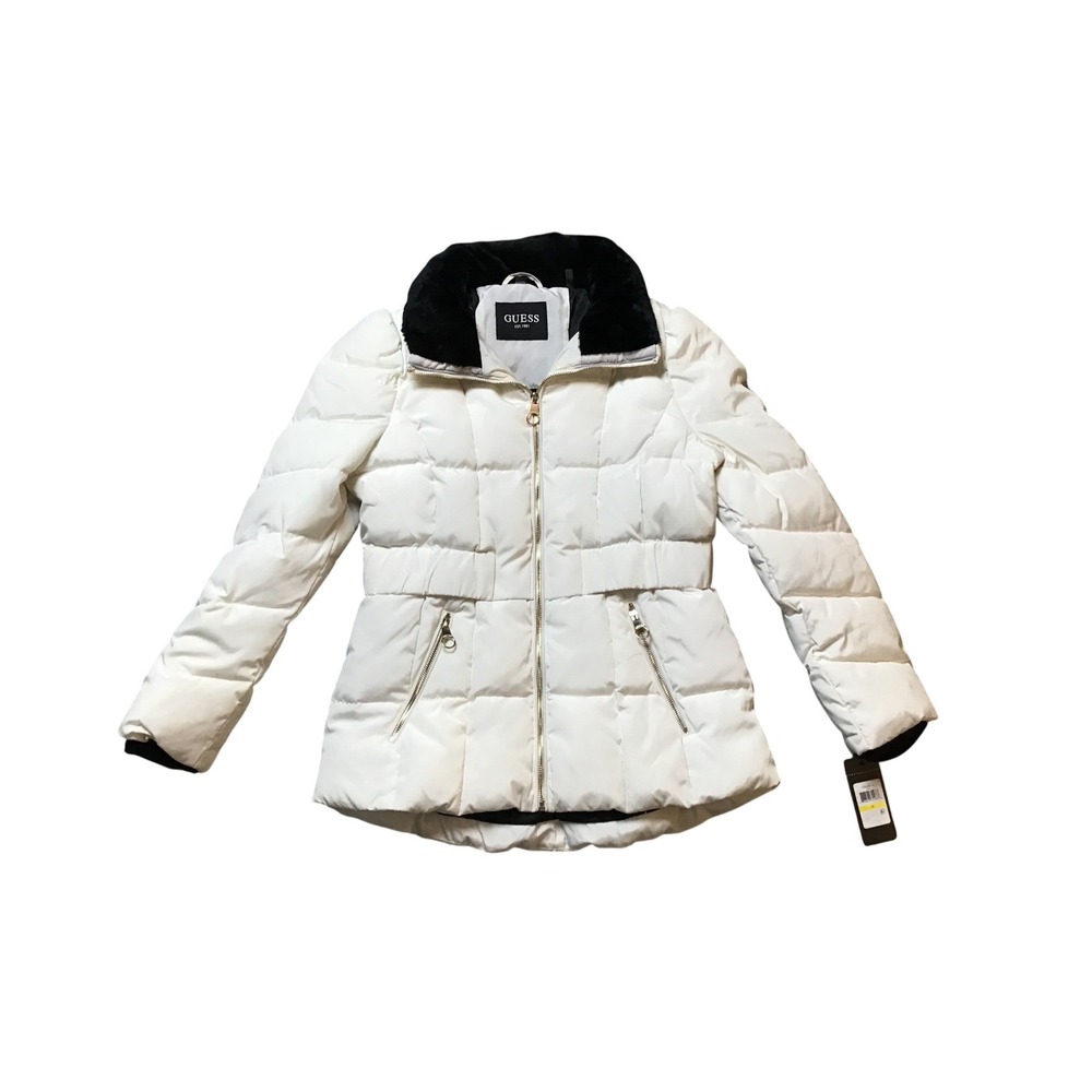 Guess Women's White Quilted Faux Fur Collar Puffer Jacket Size M NWT - Picture 6 of 10